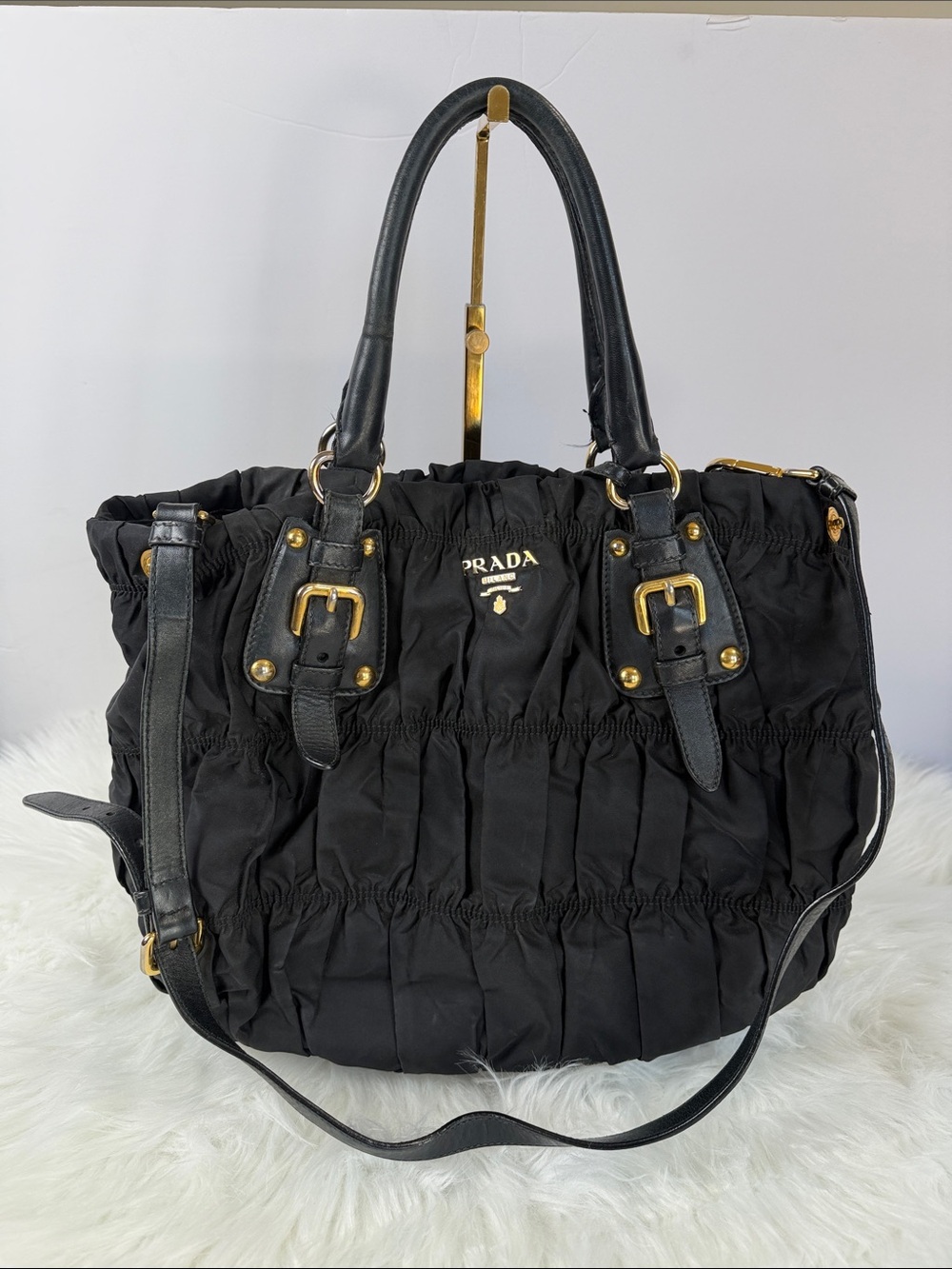 Prada Tessuto Gaufre Nero Black Nylon 2-Way Tote Shoulder Bag
